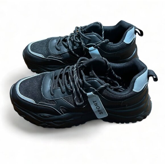 Fashion Sport Men's Athletic Black & Gray Sport Sneakers, Size 12, New - Picture 2 of 9